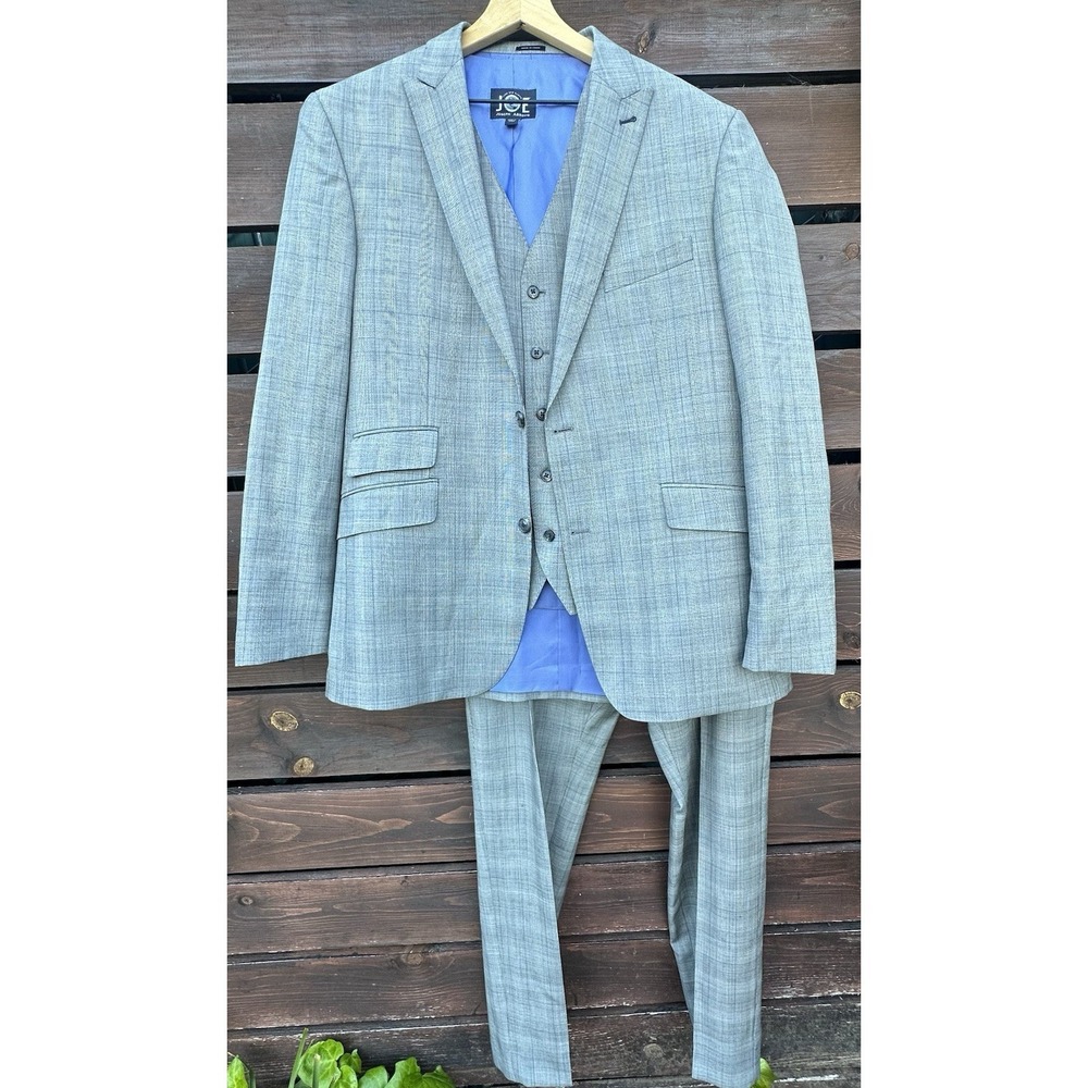 joe joseph abboud 3 Piece Suit Gray Plaid 44L Blazer 40R Pants Plus Vest